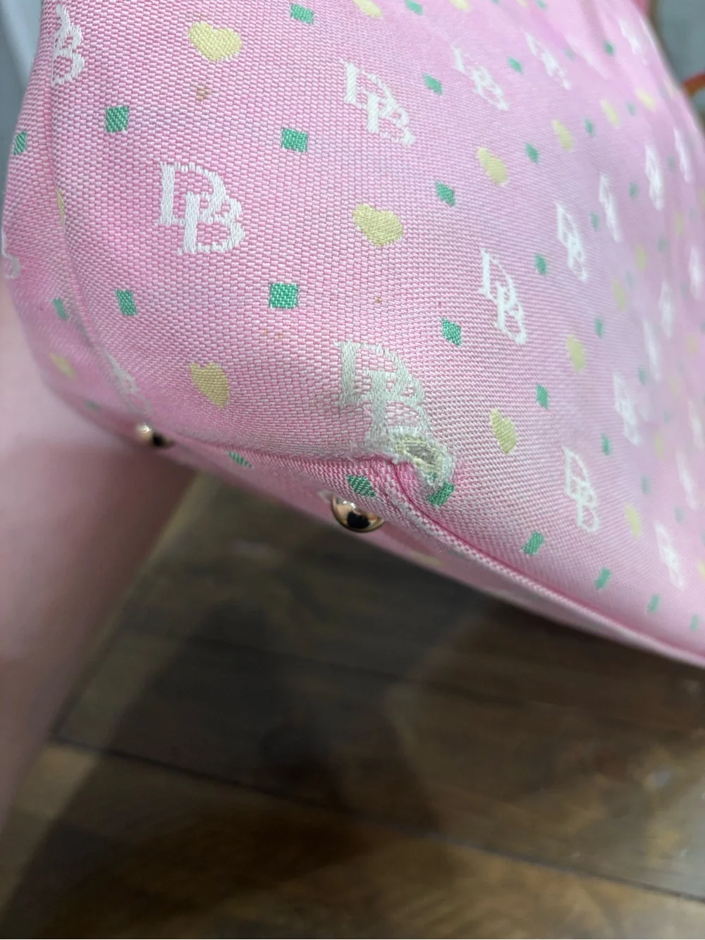 Dooney & Bourke Vintage Pink Logo Tote with Gold Heart Charm
